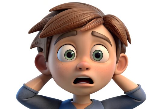 3D Cartoon Illustration of a Shocked Boy