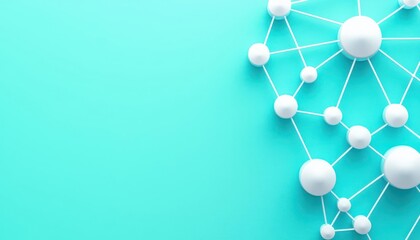 Semantic search, 3D interconnected nodes, flat design illustration
