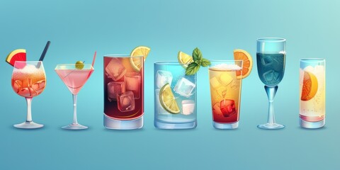 Variety of Alcoholic Drinks. High detailed drink concept