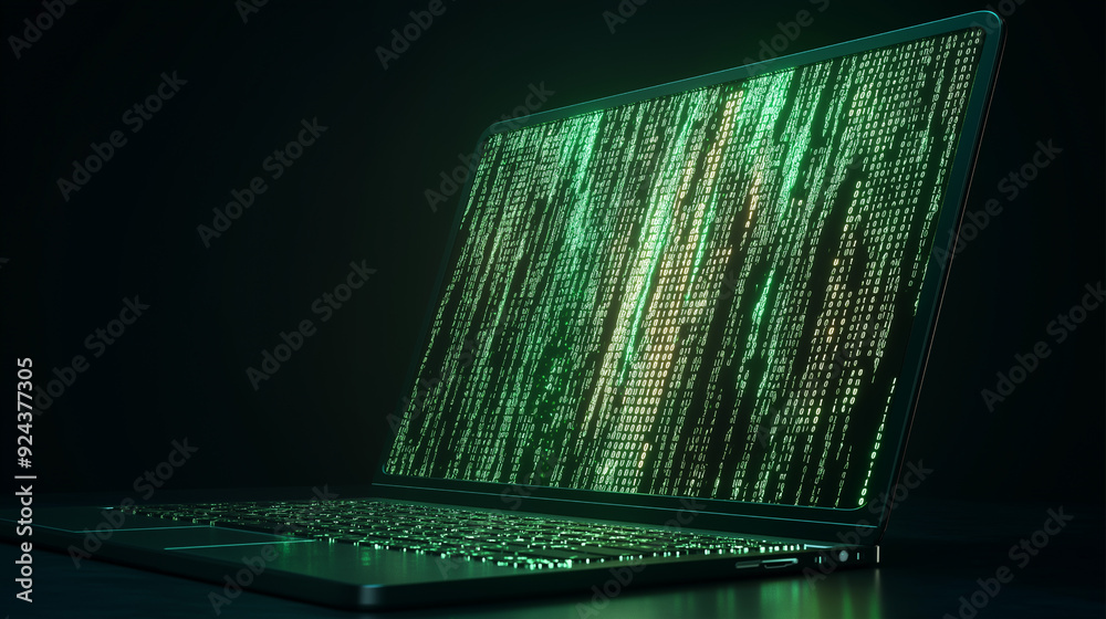 Wall mural Futuristic 3D laptop with black background