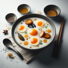 Traditional Century Egg Congee on White Background