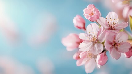 Cherry blossom tree in full bloom with pink bokeh background.