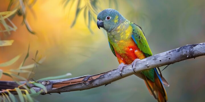 A Red bellied Parrot Poicephalus rufiventris perched on a tree branch