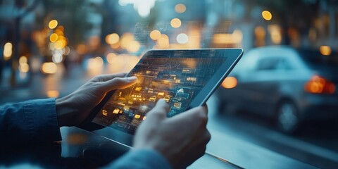 Businessman hand working with digital tablet computer with virtual innovation insurance online for car, travel, family and life, financial and health insurance. Online insurance, Generative AI