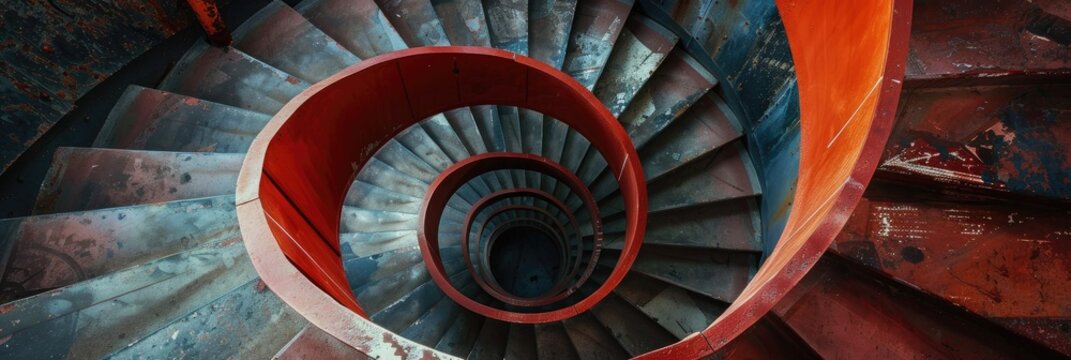 Spiral staircase within the interior of a bulk carrier vessel