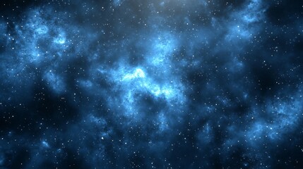 A cosmic nebula with a swirling blue and white glow against a dark starry background.