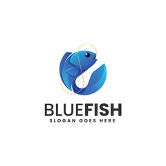 Vector Logo Illustration Blue Fish Gradient Colorful Style