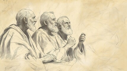 Fototapeta premium Numbers Biblical Illustration, Moabite Officials Listening to Balaam's Words, Beige Background, Perfect for Faith-Based Content