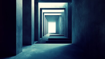 Fototapeta premium A long, narrow hallway with a bright light at the end