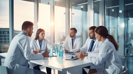 Doctor and clinic team working together in a meeting, discussing plans and strategies for collaboration,generative ai