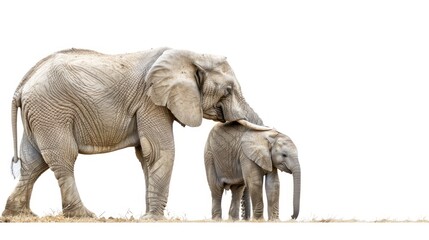 Obraz premium African Elephant Mother and Calf on White Background.