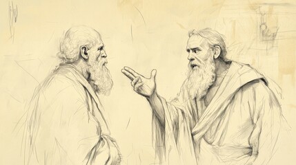 Fototapeta premium Numbers: Biblical Illustration Featuring Moses Confronting Korah, Beige Background, Perfect for Faith-Based Educational Materials and Conflict Studies