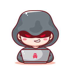 Cyber hacker Cartoon Vector. Cyber Crime Concept Design Illustration. Hacking system and protection, data, information and money theft, secure web traffic. Isolated White Background