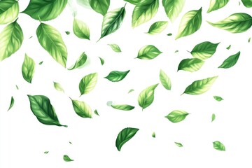 Green flying leaves wave. Organic cosmetic background. Natural herbal tea. Vegan, eco, bio design element. with generative ai