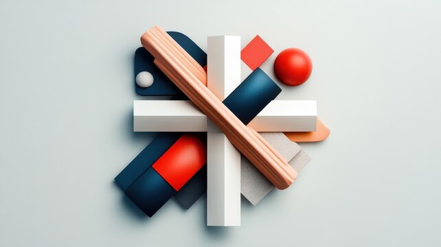 Stylized illustration of cross in bold geometric shapes and contrasting colors.
