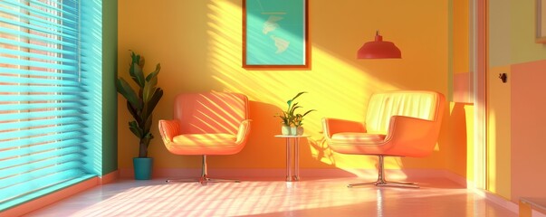 Sunlit living room with two chairs, a plant, and a side table.