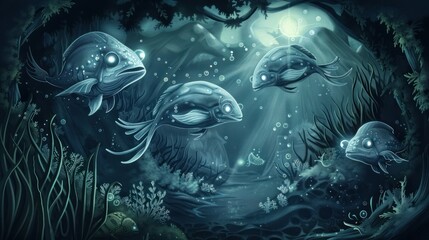 Bioluminescent Fish in Deep Sea.