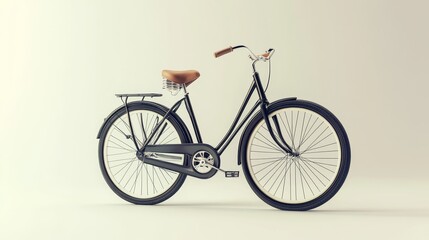 Fototapeta premium Vintage blue bicycle with brown leather seat isolated on white background.