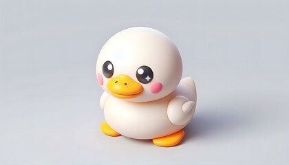 Cute duck 3D model with big eyes sitting on a light gray surface