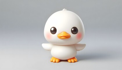 Obraz premium Cute duck 3D model with big eyes sitting on a light gray surface
