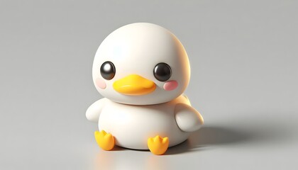 Cute duck 3D model with big eyes sitting on a light gray surface