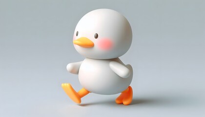 Cute duck 3D model with big eyes sitting on a light gray surface
