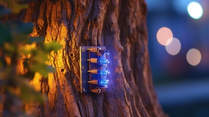 Blue LEDs on a Tree Trunk