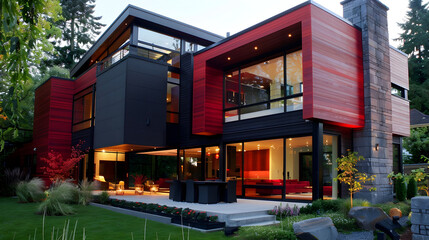 Red and black modern house