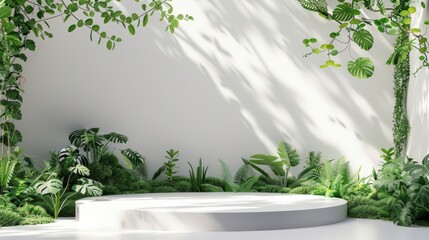 A white wall with a green plant growing out of it
