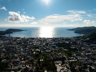 Phuket Thailand patong bay,Amazing landscape nature view from Drone camera. Aerial view of patong city in phuket thailand. Beautiful sea in summer sunny day time