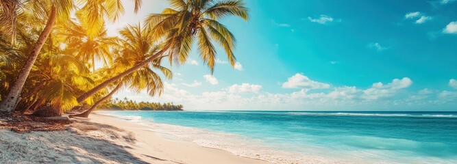Palm Trees Overlooking a Tropical Beach with Turquoise Water