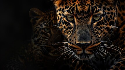 Fototapeta premium Closeup of a Leopard's Face with Intense Gaze.