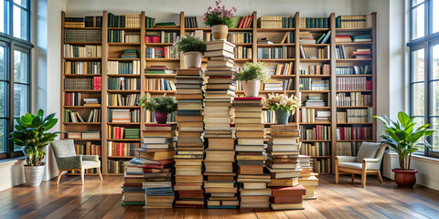 Fototapeta premium arrangement with books stack indoors