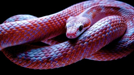 Close-up of a red and blue snake.