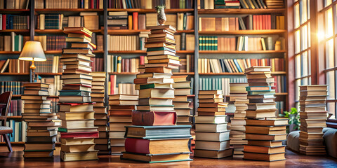 arrangement with books stack indoors