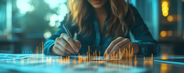 Business Financing Accounting Banking Concept, Businesswoman doing finances and calculating financial report with business graph growth cahrt, finance, Generative AI
