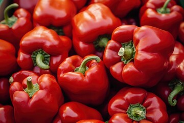 Heap Of Ripe Big Red Peppers At A Street Market. Peppers background with generative ai