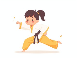 child practicing taekwondo simple illustration. AI generated