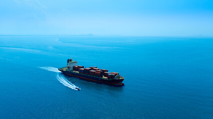 Aerial view of the freight shipping transport system cargo ship container. international transportation Export-import business, logistics, transportation industry concept