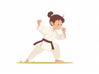 Fototapeta premium child practicing taekwondo simple illustration. AI generated