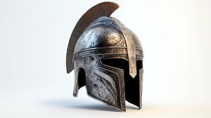 Ancient warrior helmet used to protect the head during battle on white background. Generative AI illustration 