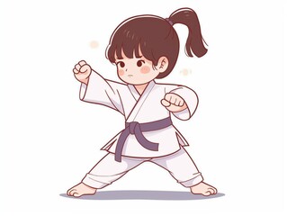 Fototapeta premium child practicing taekwondo simple illustration. AI generated