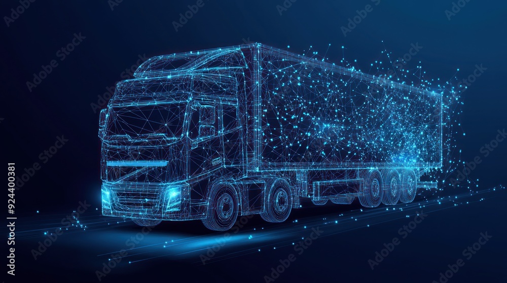 Poster wireframe digital rendering of a semi-truck