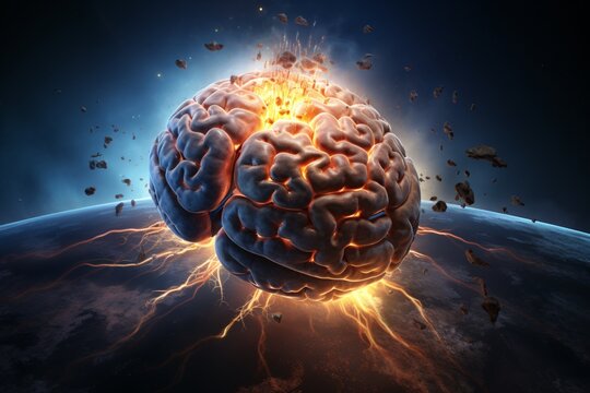 Concept of a human brain exploding with knowledge, Brainpower Wallpaper, 3D Brain, AI Generative