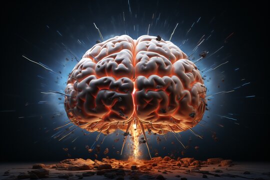 Concept of a human brain exploding with knowledge, Brainpower Wallpaper, 3D Brain, AI Generative