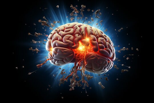 Concept of a human brain exploding with knowledge, Brainpower Wallpaper, 3D Brain, AI Generative