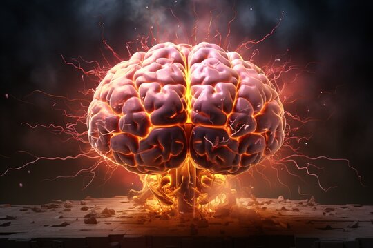 Concept of a human brain exploding with knowledge, Brainpower Wallpaper, 3D Brain, AI Generative