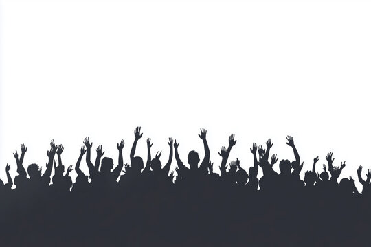 Energetic silhouette of a cheering crowd celebrating at an outdoor event