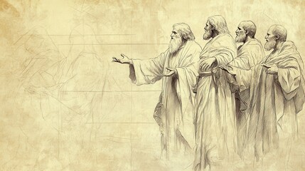 Naklejka premium Deuteronomy's Teachings: Moses on blessings and curses of God's law. Biblical illustration with beige background for Bible wall art.