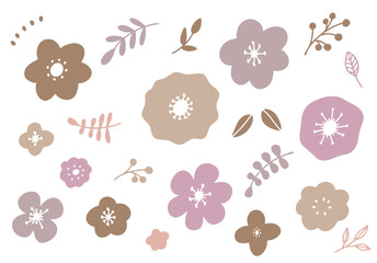 くすみカラーの花のイラストセット